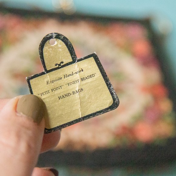 VINTAGE Petite Point Floral Tapestry Gold Trim Chain Mini Hand Bag - Picture 5 of 9